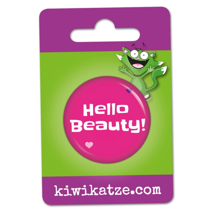 Ansteckbutton Hello Beauty! an Eurolochkarte